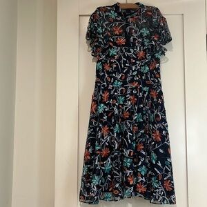 Zac Posen Blue Floral Embroidered Mesh Collar Dress